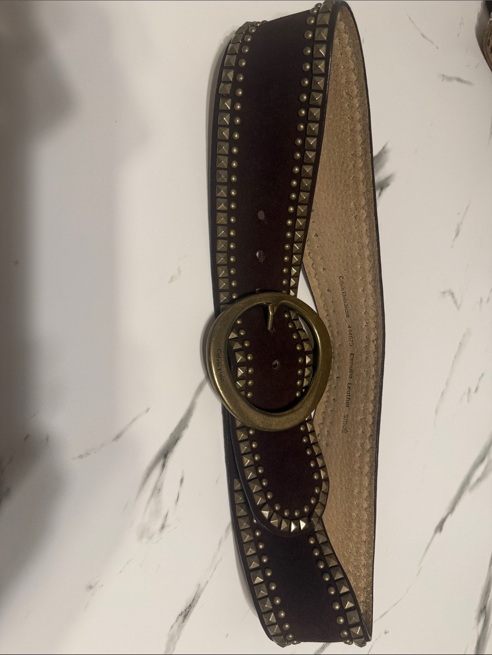 Dark Brown Genuine Suede Leather Wide Studded Belt  Small - Picture 3 of 9